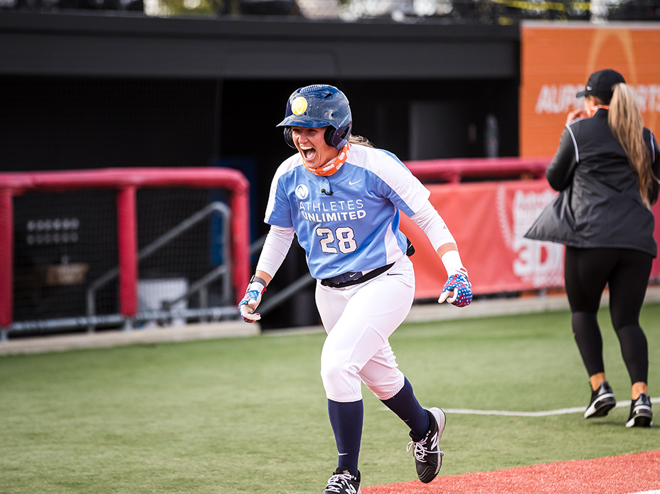 Haylie McCleney heads toward home plate.