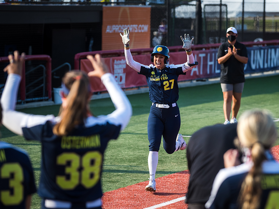 Sahvanna Jaquish heads towards home plate after hitting a home run.