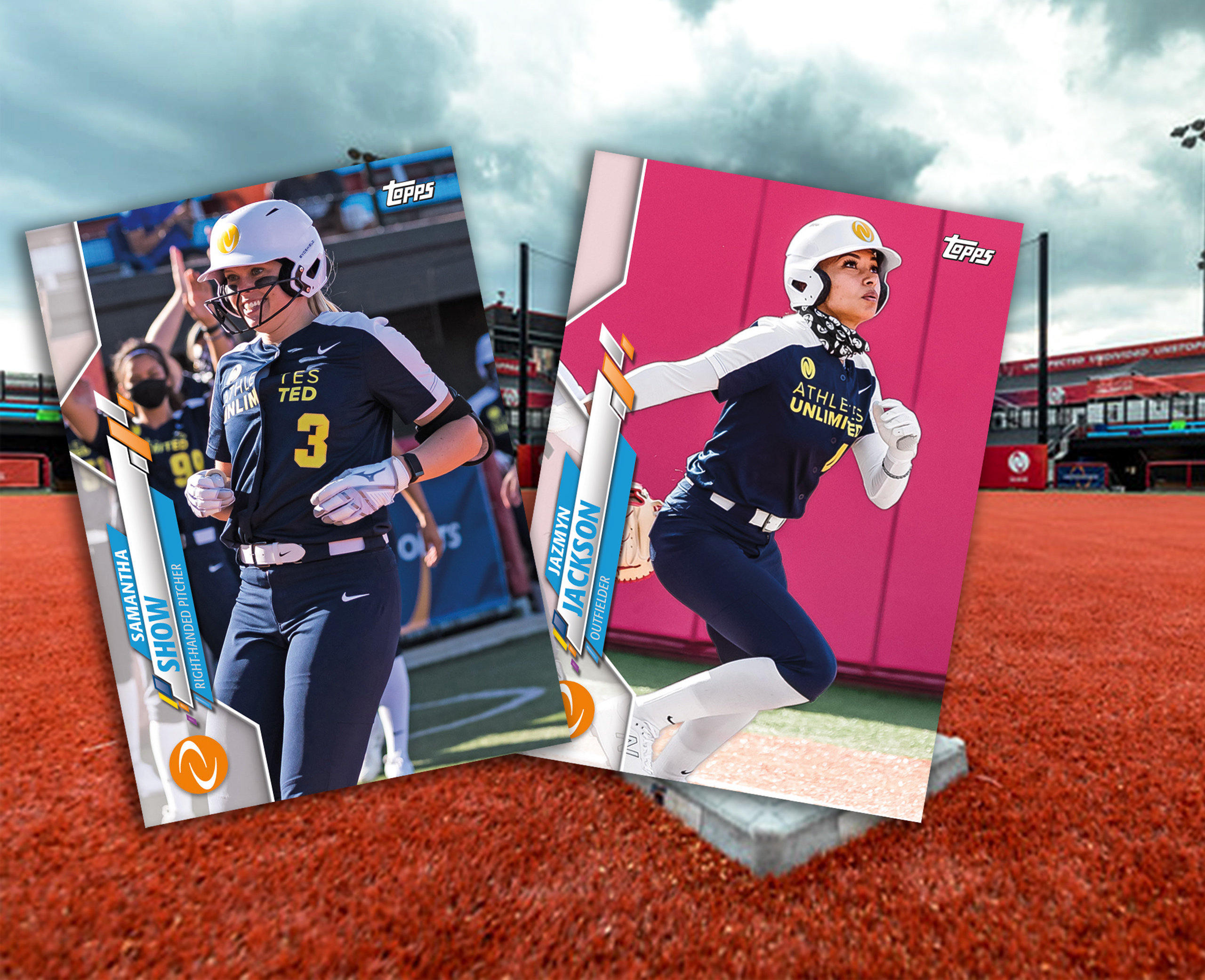 Sample cards for the Athletes Unlimited Softball trading card set.