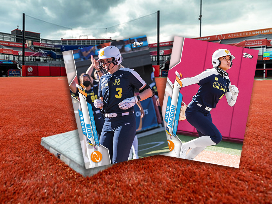 Sample cards for the Athletes Unlimited Softball trading card set.