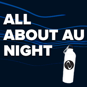 All About AU Night with white aluminum waterbottle