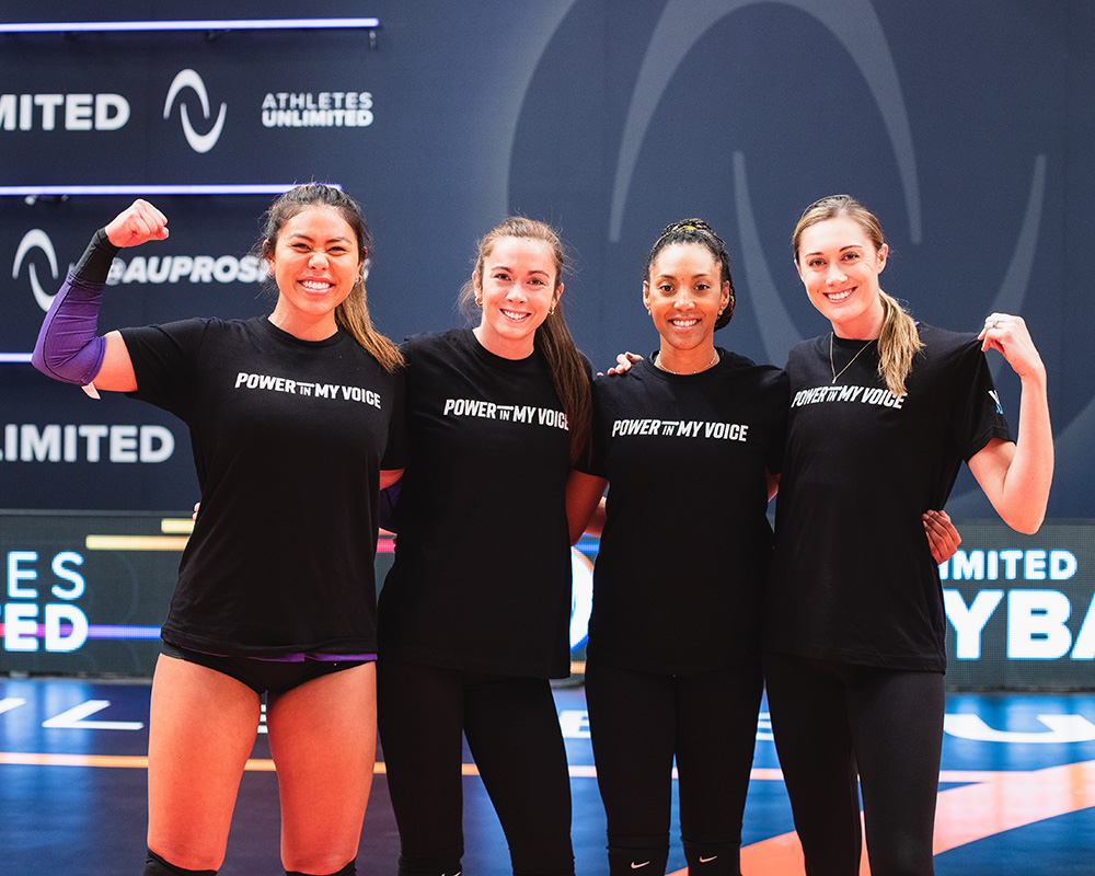 Athletes Unlimited Volleyball athletes. From left to right: Kalei Mau, Val Nichol, Aury Cruz and Molly McCage