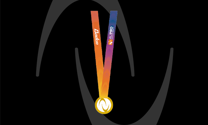 AU Pro Volleyball gold medal. Lanyard is orange on the left with