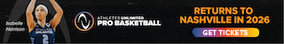 Black banner featuring Izzy Harrison shooting with the following text: