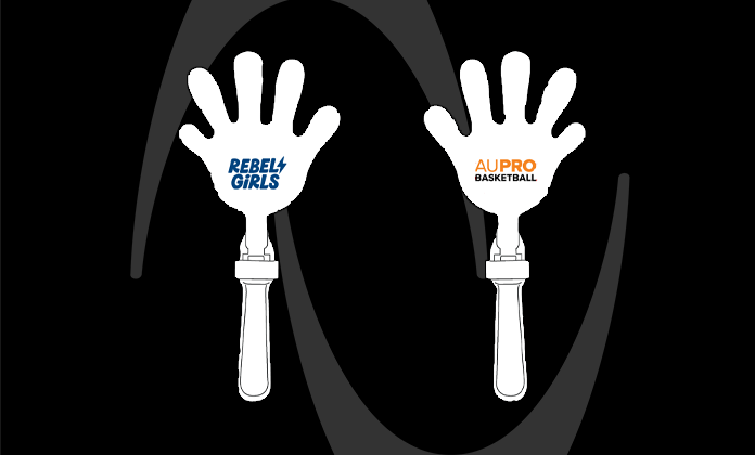 AU Pro Basketball Ticket Promotions featuring white clapper with 